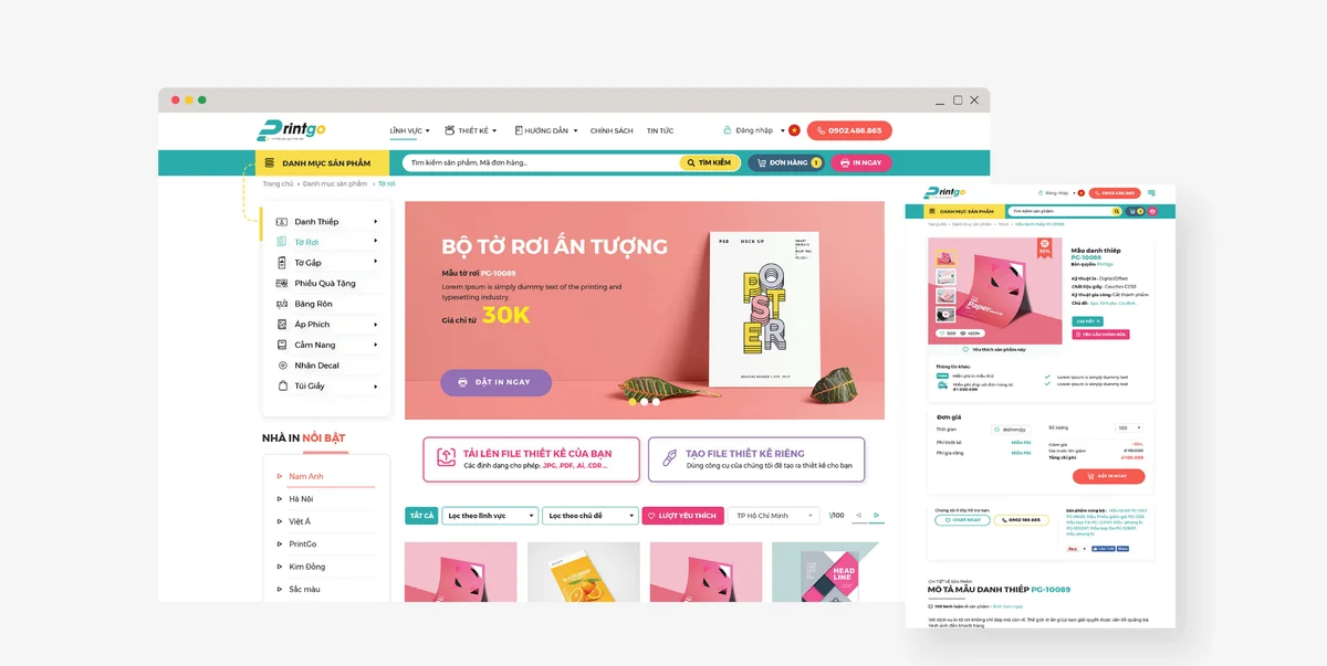 Giao diện website của Printgo