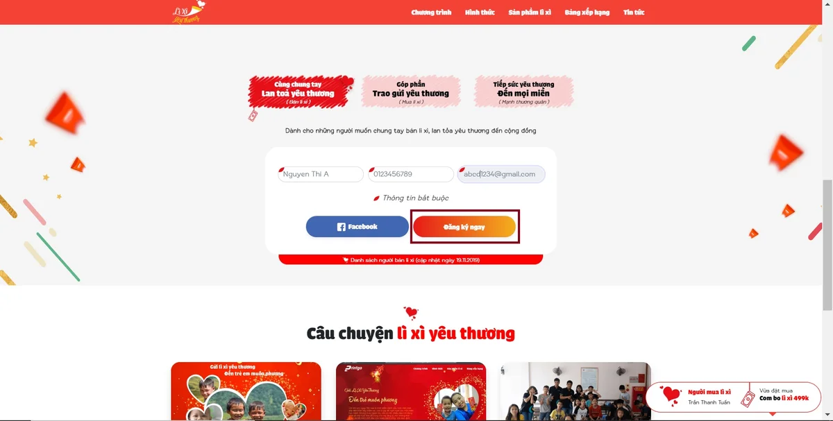 Hướng dẫn đăng ký làm đối tác chương trình “Lì xì yêu thương”