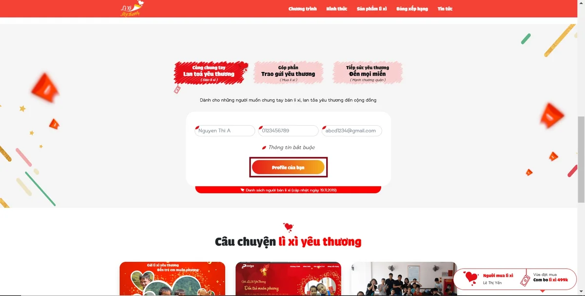 Hướng dẫn đăng ký làm đối tác chương trình “Lì xì yêu thương”