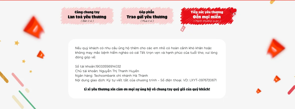 Hướng dẫn đặt hàng và đóng góp cho chương trình Lì xì yêu thương