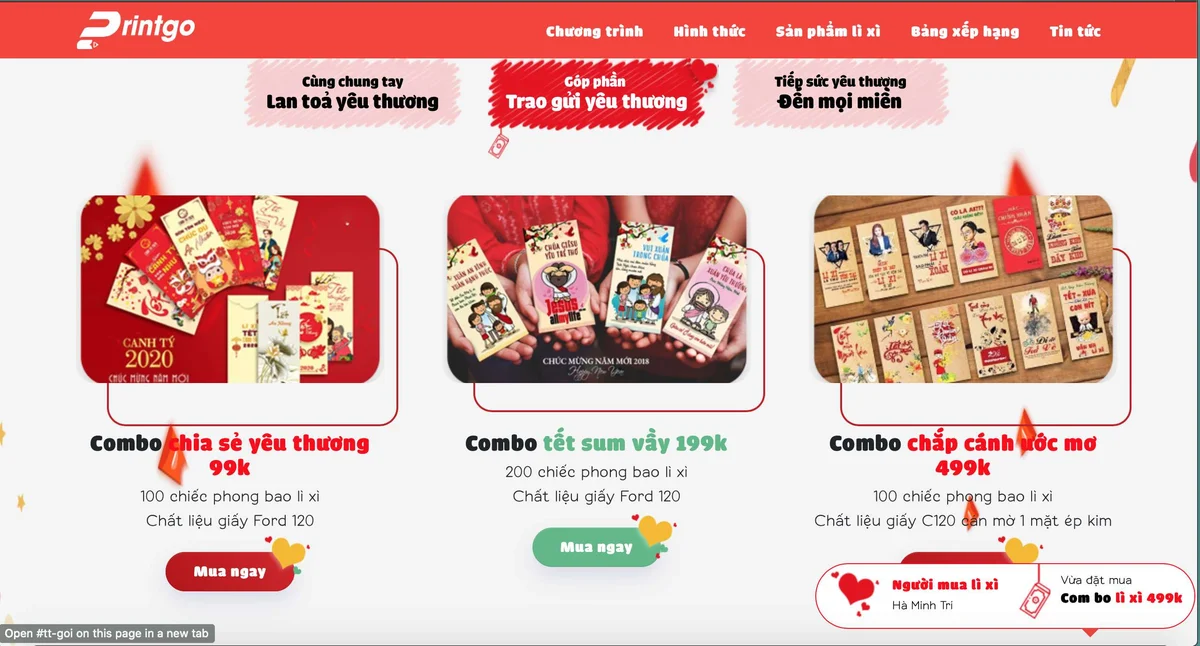 Hướng dẫn đặt hàng và đóng góp cho chương trình Lì xì Yêu thương