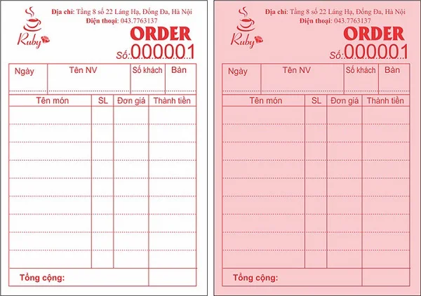 Tổng hợp các mẫu order, bill nhà hàng sử dụng nhiều nhất hiện nay