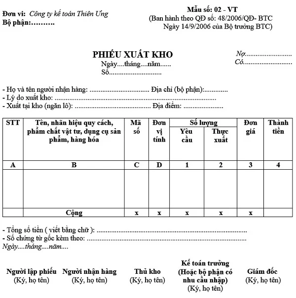 Tham khảo một số mẫu phiếu xuất kho chuyên nghiệp được sử dụng phổ biến hiện nay