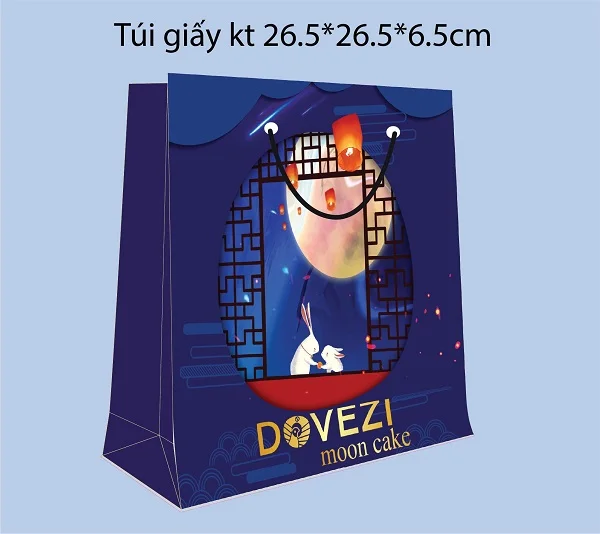 Review mẫu hộp bánh trung thu Trao tình với logo ép kim của Dovezi Coffee