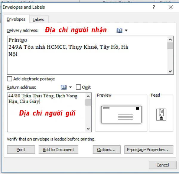 Các bước tạo file thiết kế phong bì thư bằng word