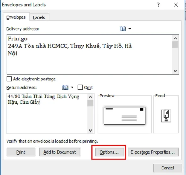 Các bước tự tạo file thiết kế phong bì thư bằng word