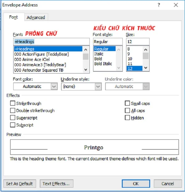 Các bước tự tạo file thiết kế phong bì thư bằng word