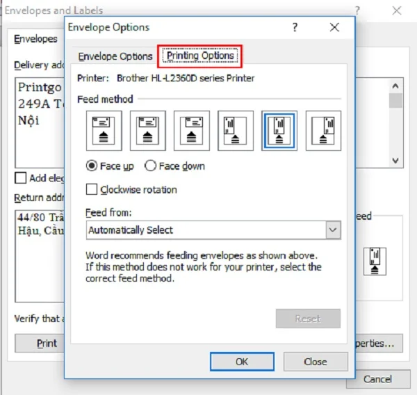 Các bước tự tạo file thiết kế phong bì thư bằng word