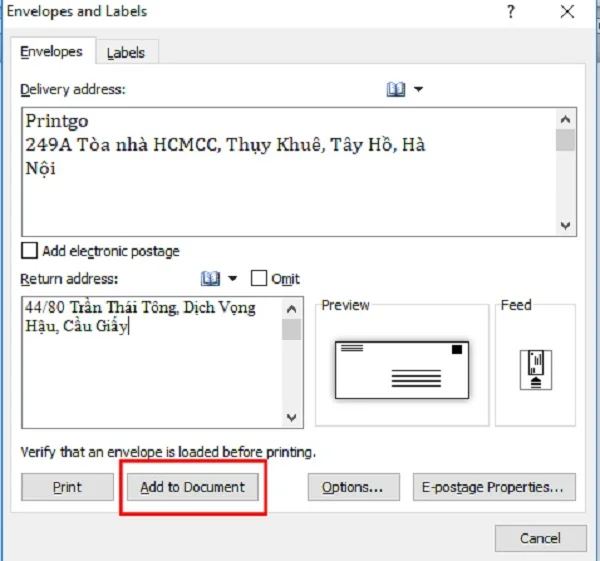 Các bước tự tạo file thiết kế phong bì thư bằng word