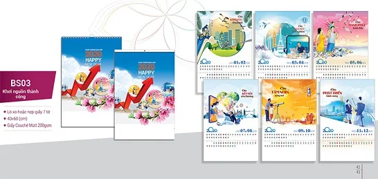 Kích thước lịch treo tường phổ biến hiện nay