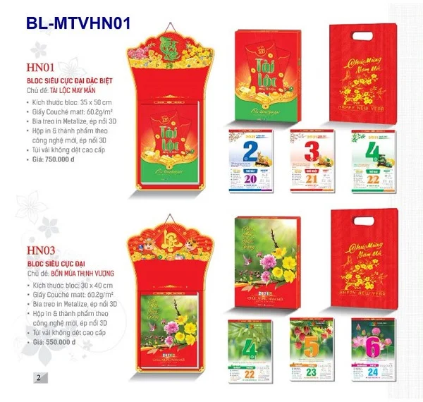 Những mẫu lịch bloc siêu cực đại Tân Sửu đẹp, độc đáo nhất hiện nay