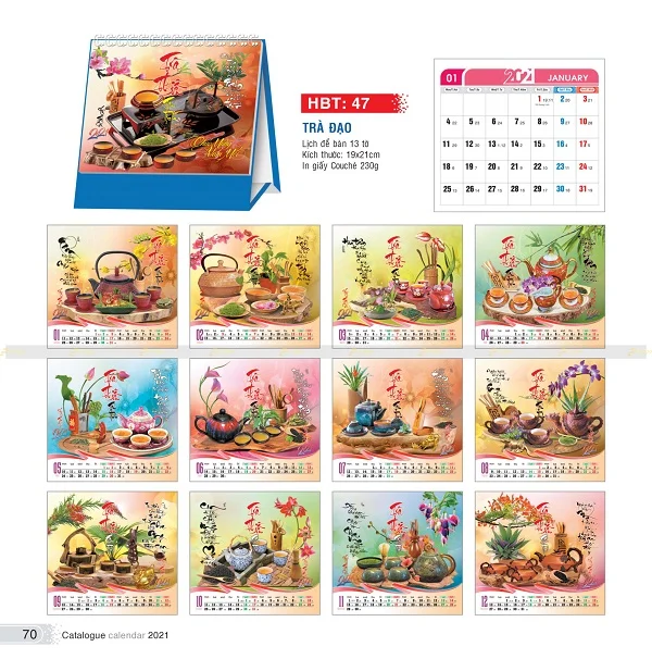 Những mẫu lịch tết chủ đề Trà đạo đẹp nhất hiện nay