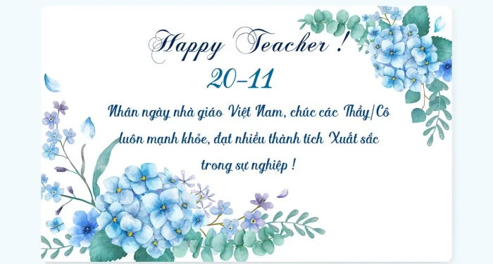 Mẫu thiệp chúc mừng 20/11 thiết kế theo gam màu xanh tươi mới
