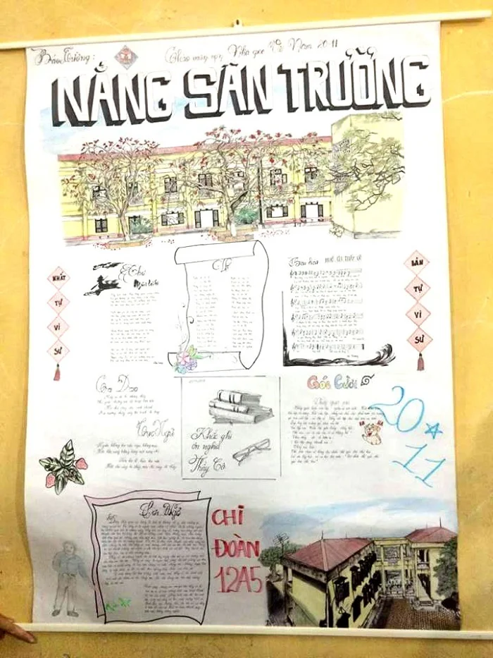 Họa tiết Hoa sen và Cành phượng vĩ dược sử sụng rất nhiều trong các mẫu báo tường 20/11