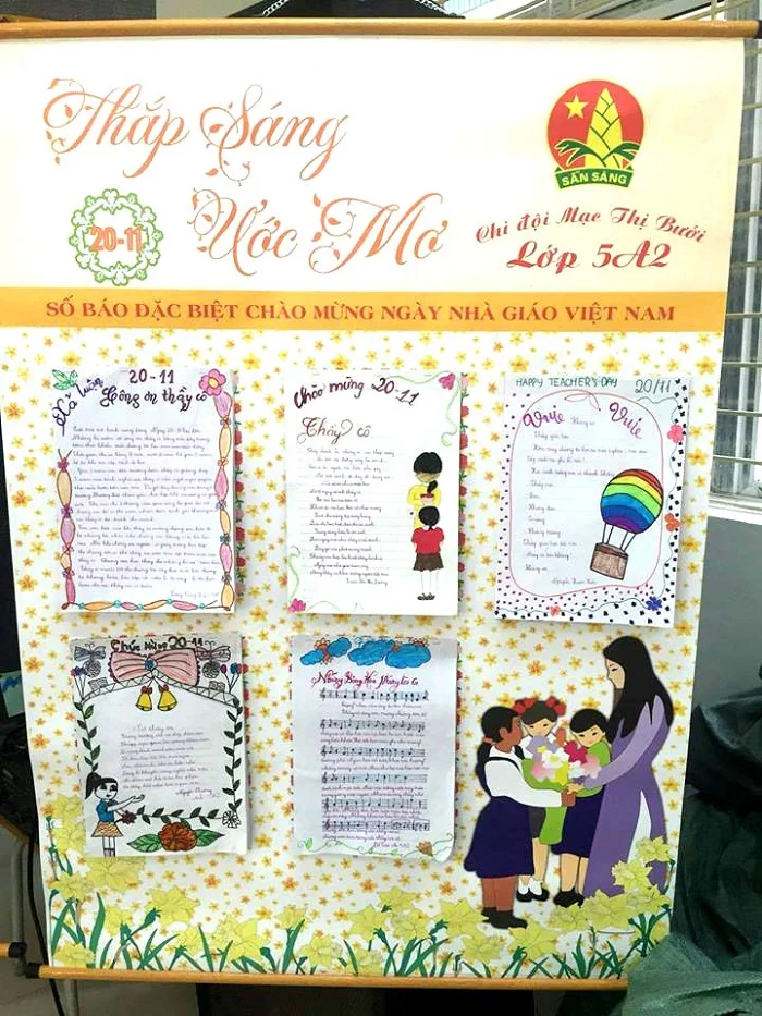 Mẫu trang trí báo tường 20/11 của một chi đội lớp 5