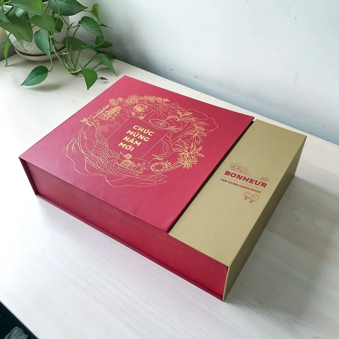 Khám phá mẫu hộp quà Tết Bonheur mở nắp đôi độc lạ
