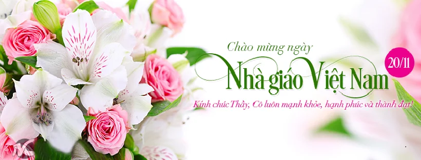 Mẫu ảnh bìa kèm lời chúc thầy cô trong ngày 20/11 và những đóa hoa tươi thắm
