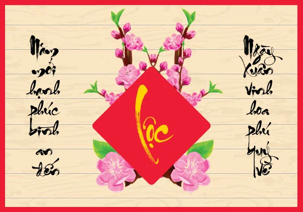  Chữ "Lộc" được đặt ở vị trí trung tâm nêu bật được ý nghĩa của thiệp năm mới