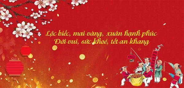 Thiệp chúc mừng năm mới  không khí rộn ràng chào đón xuân về