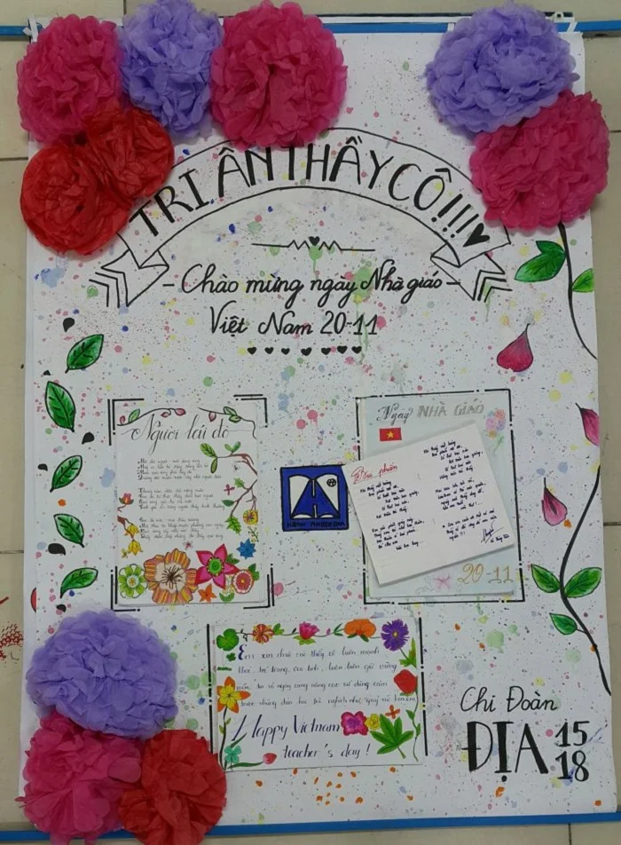 "Tri ân thầy cô" là đề tài không thể thiếu trong trang trí báo tường