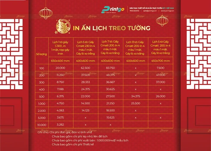 Bảng báo giá in lịch độc quyền cập nhật chính xác nhất hiện nay