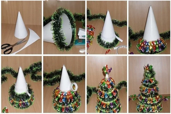 Hướng dẫn cách làm cây thông noel bằng dây kim tuyến đẹp, đơn giản