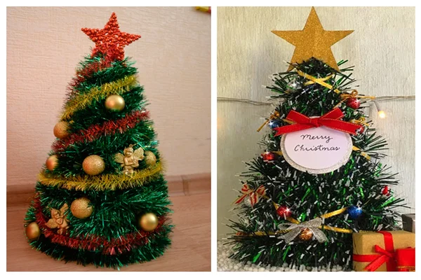 Hướng dẫn cách làm cây thông noel bằng dây kim tuyến đẹp, đơn giản