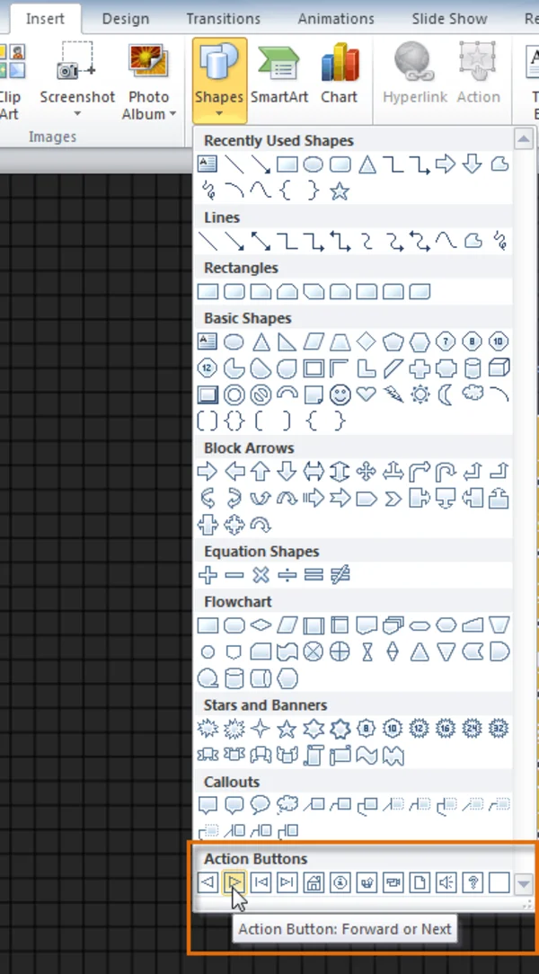 Hướng dẫn cách tạo các nút action button trong powerpoint 2010