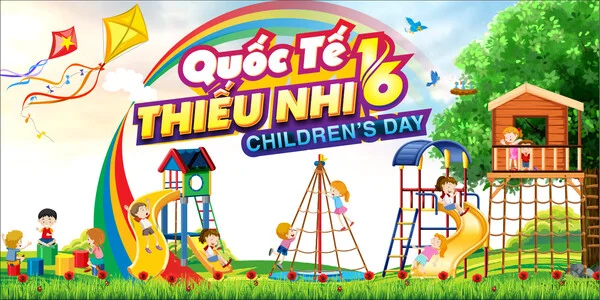Dịch vụ thiết kế và in Backdrop Quốc tế thiếu nhi 1/6 đẹp, chuyên nghiệp