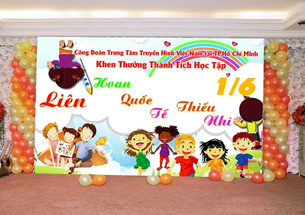 Dịch vụ thiết kế và in Backdrop Quốc tế thiếu nhi 1/6 đẹp, chuyên nghiệp