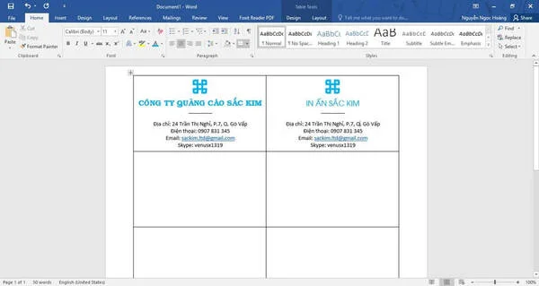 Hướng dẫn thiết kế card visit đẹp file word