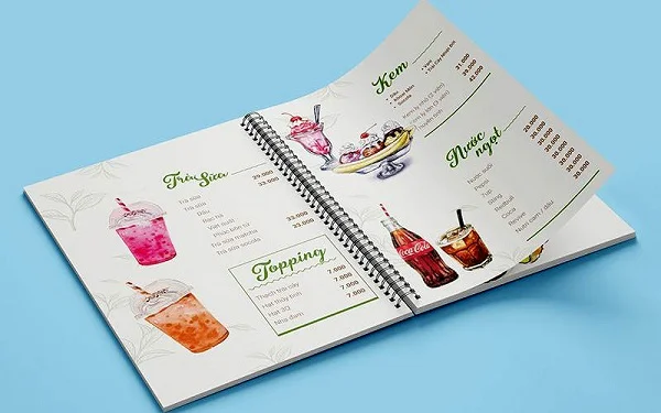 Kích thước menu dạng in catalogue