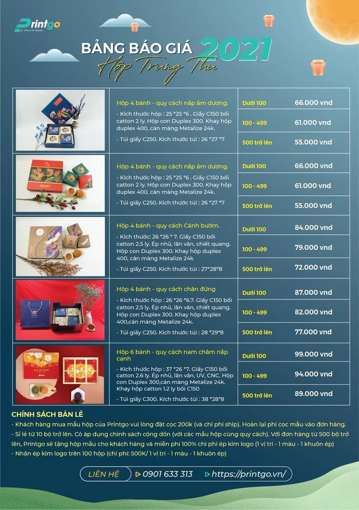 Printgo cập nhật bảng báo giá in hộp bánh trung thu 2024 mới nhất