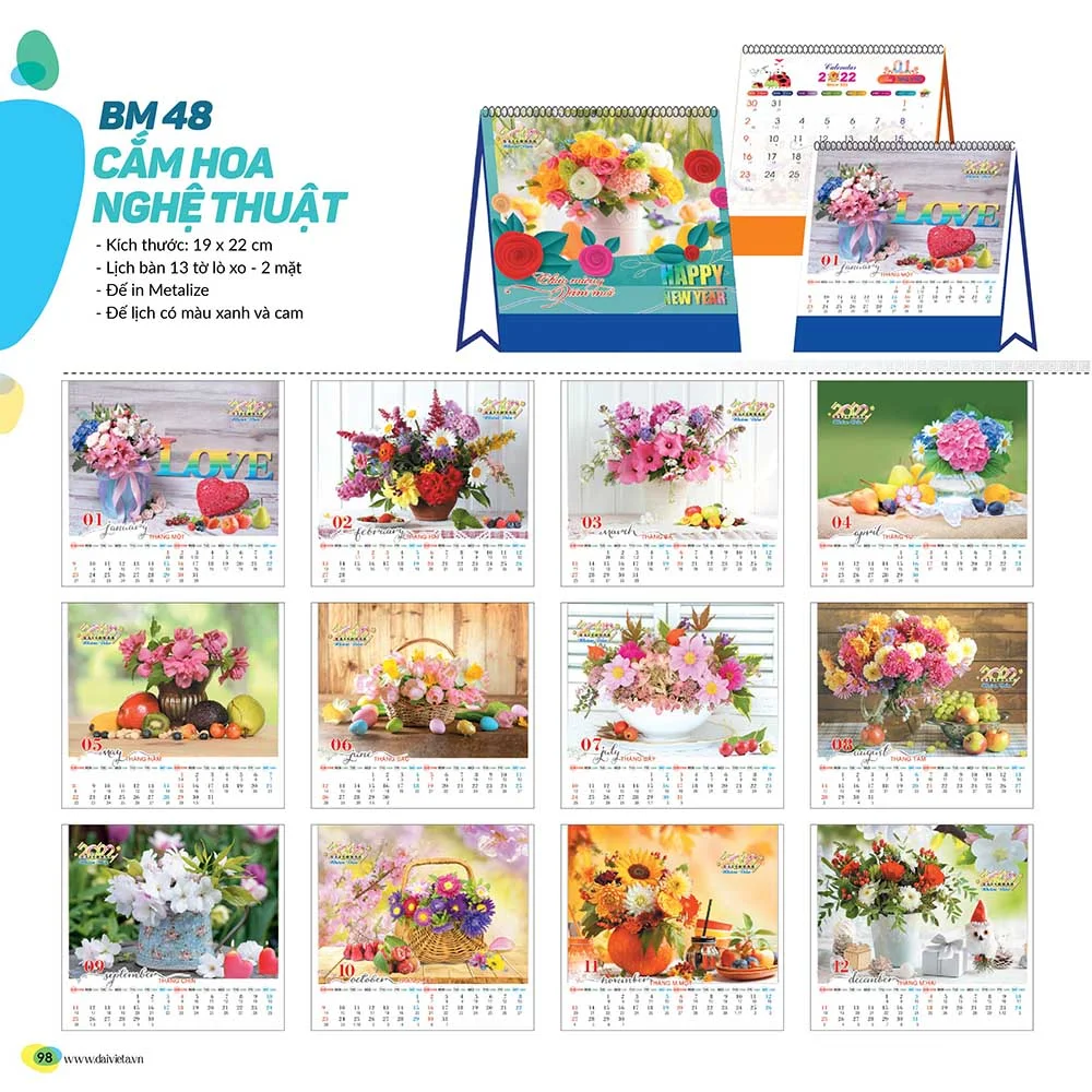 Mẫu lịch bàn 2022