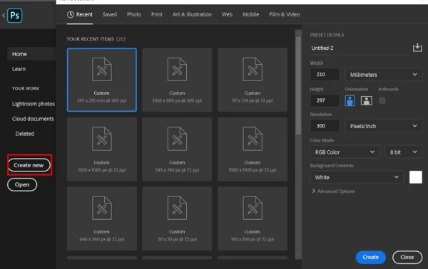 Cách tạo khổ giấy A4 trong photoshop theo chiều dọc