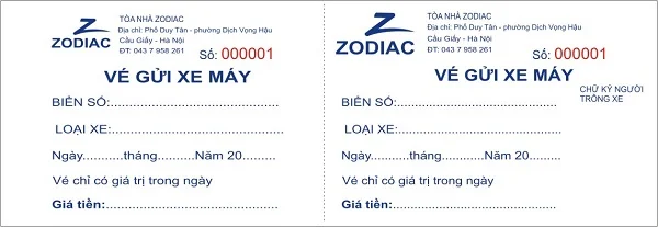 Các loại mẫu phiếu giữ xe thông dụng hiện nay 