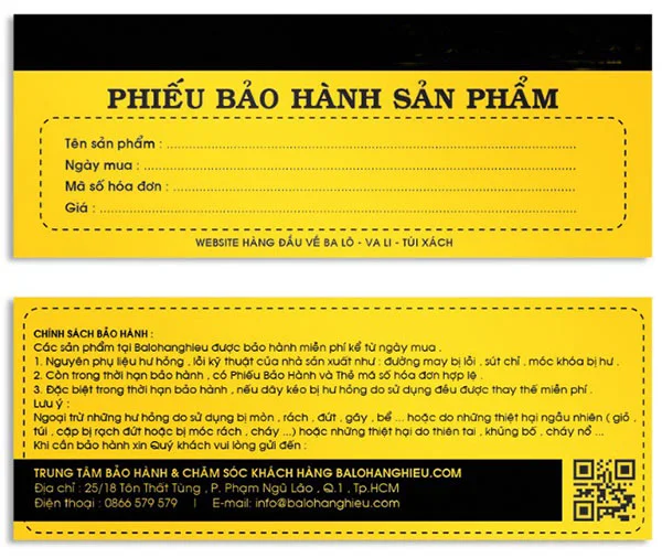 Nội dung trên phiếu bảo hành điện thoại