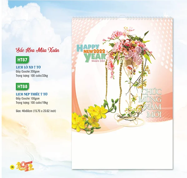 Mẫu Lịch treo tường "Sắc Hoa mùa Xuân"