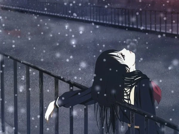 Hình ảnh anime nữ cô đơn dưới trời tuyết rơi của mùa đông