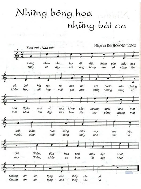 Giai điệu bài hát Những bông hoa những bài ca cho trẻ mầm non ngày 20/11
