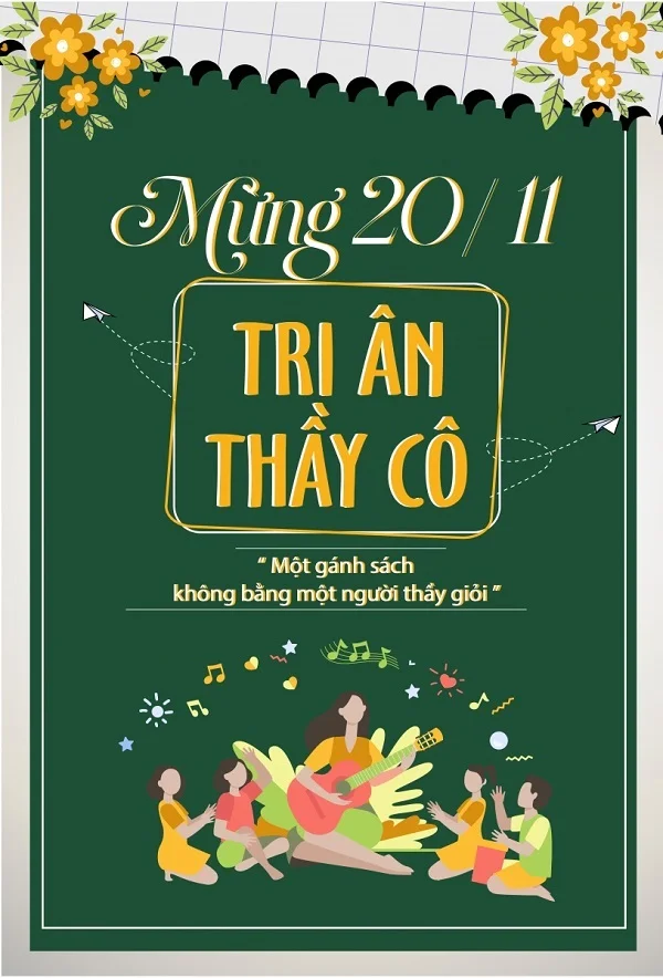 Mẫu thiết kế thiệp chúc mừng 20/11 với tông màu xanh lá làm chủ đạo 