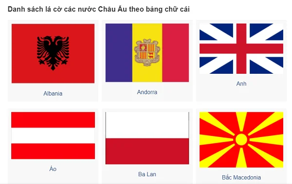 Danh sách cờ các nước Châu Âu theo thứ tự chữ cái