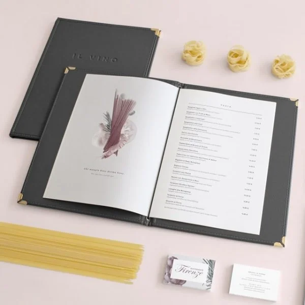 Sổ menu bìa da có gáy còng cố định