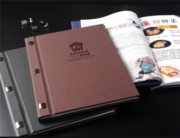 Sổ menu bìa da có gáy đóng đinh ngoài