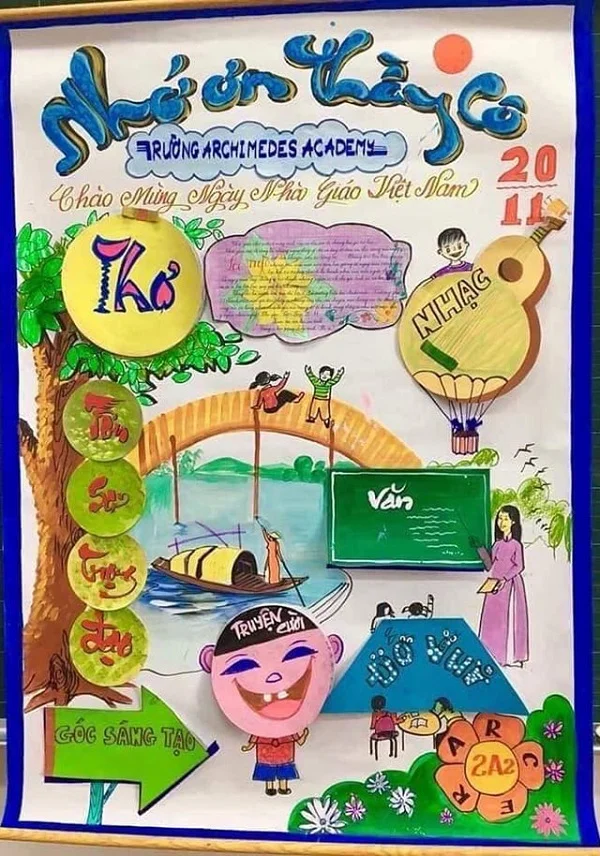 Làm báo tường 20/11 với tiêu đề "Nhớ ơn thầy cô"