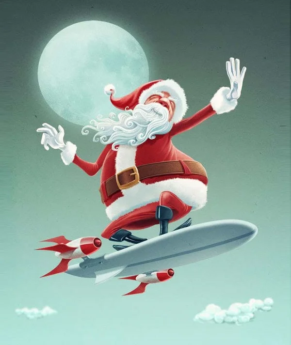 Ảnh chế Noel về ông già Tuyết đang cưỡi động cơ