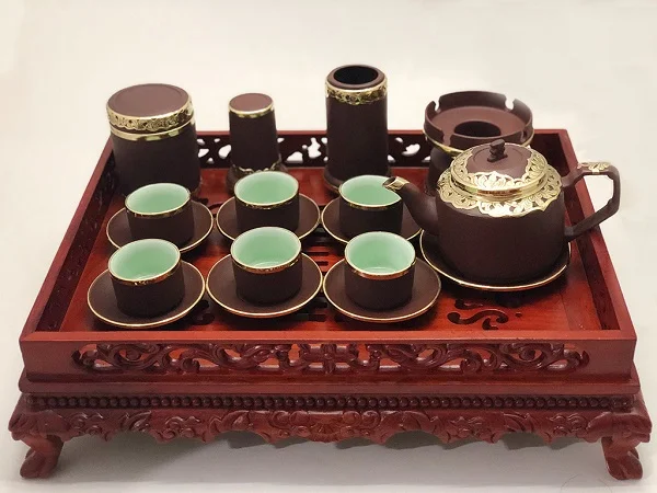 Ấm chén bát tràng bọc đồng