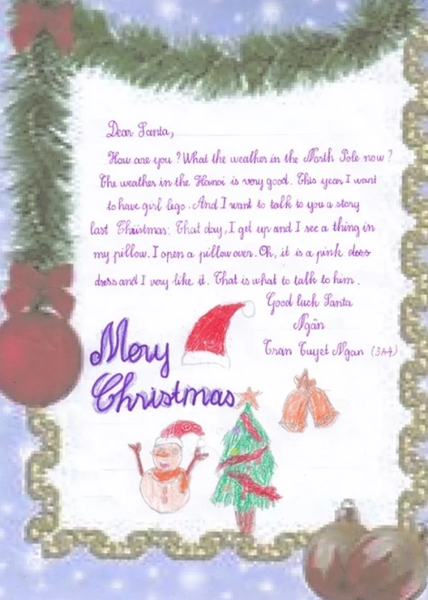 Thư gửi ông già Noel bằng tiếng anh có thiệp handmade