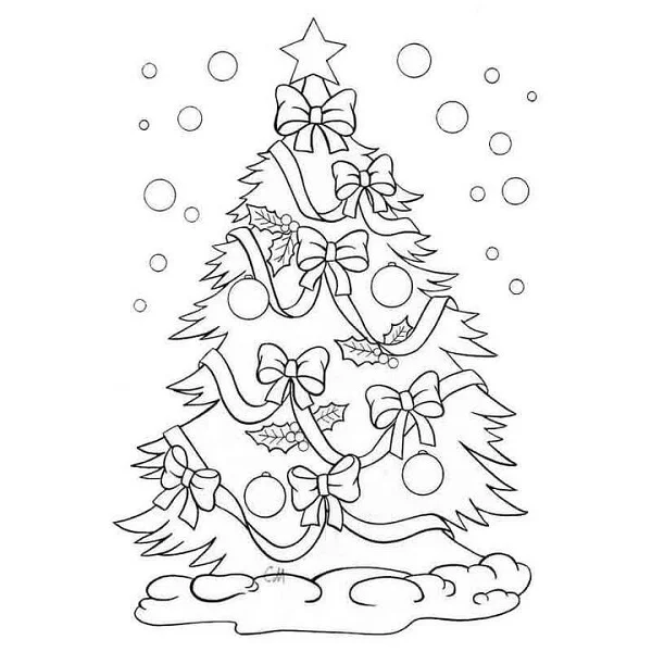 Hình tô màu cây thông Noel