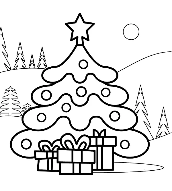 Hình tô màu cây thông Noel